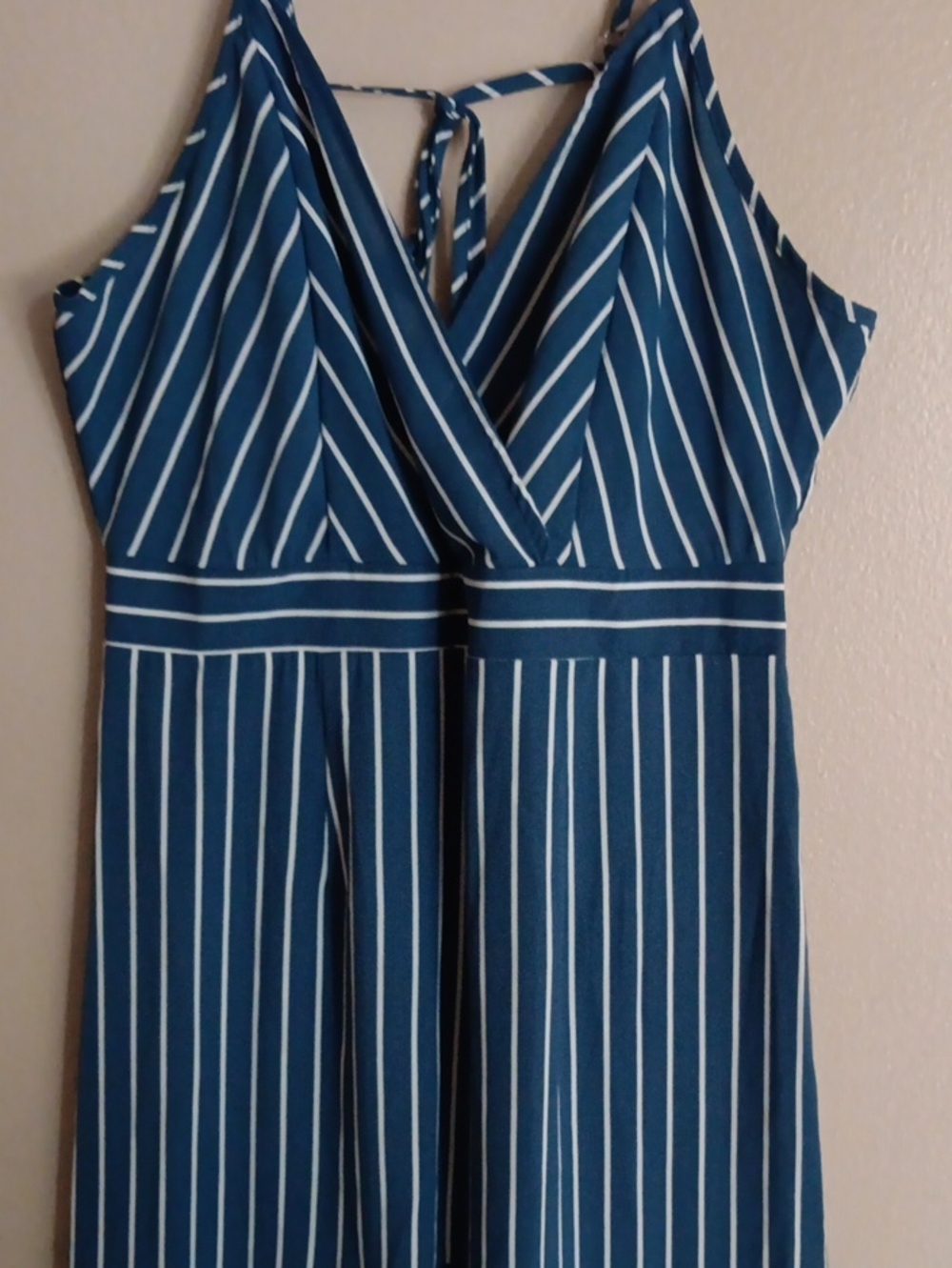 SHEIN Blue and White Striped V-Neck Maxi Dress